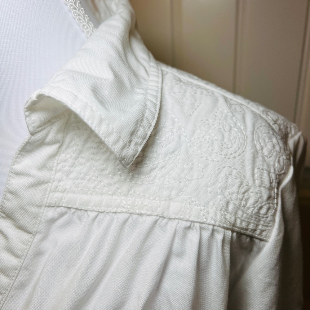 ECI New York White Lace Embroidered Button Down Drawstring Long Sleeve Dress Med - Picture 6 of 15